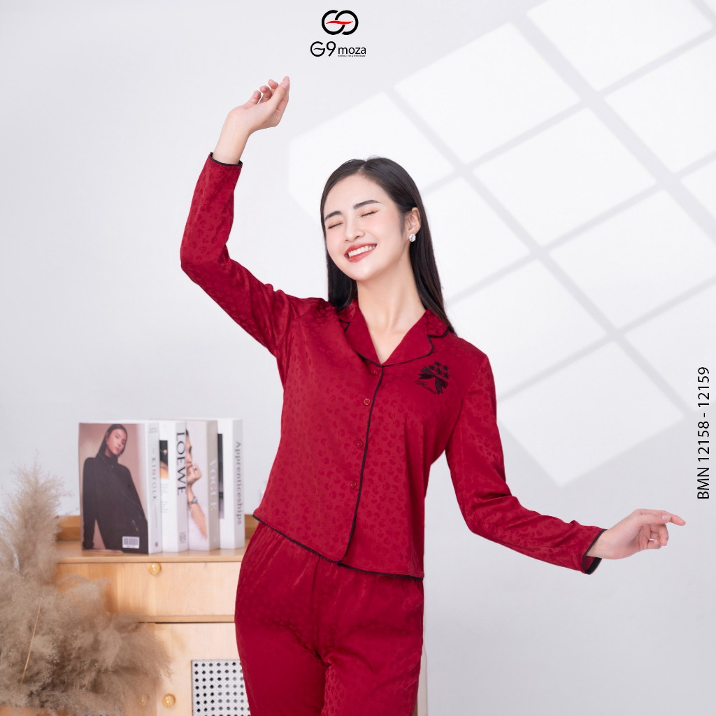 Bộ mặc nhà áo tay dài quần dài 12158 - 12159 G9moza chất Lụa hàn
