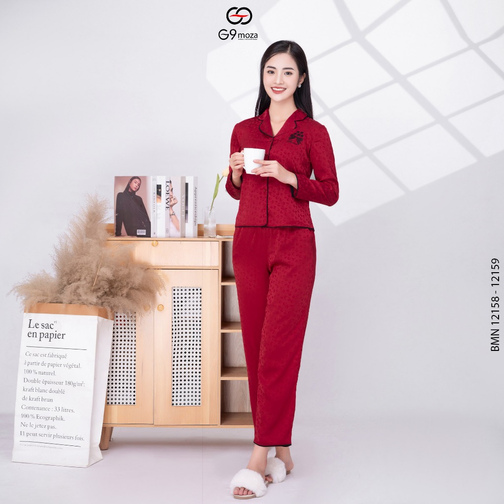 Bộ mặc nhà áo tay dài quần dài 12158 - 12159 G9moza chất Lụa hàn