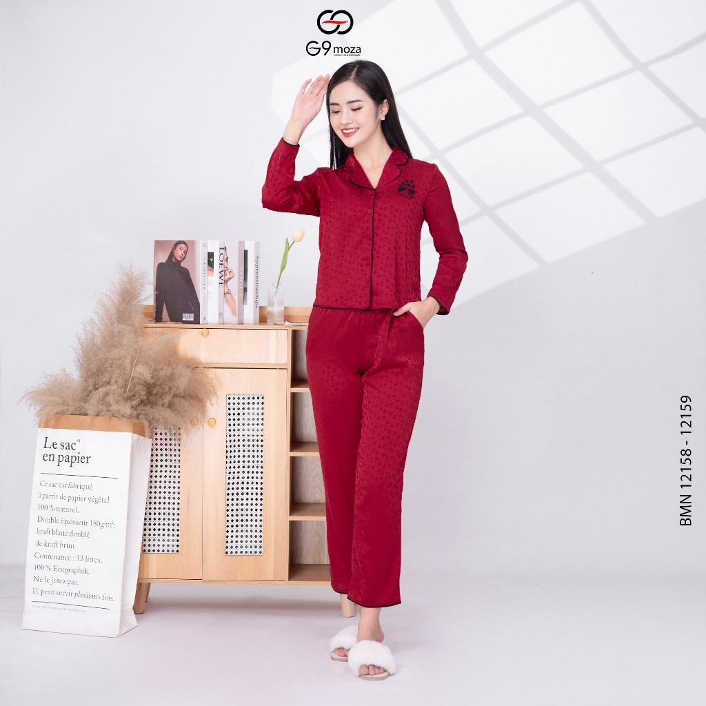Bộ mặc nhà áo tay dài quần dài 12158 - 12159 G9moza chất Lụa hàn