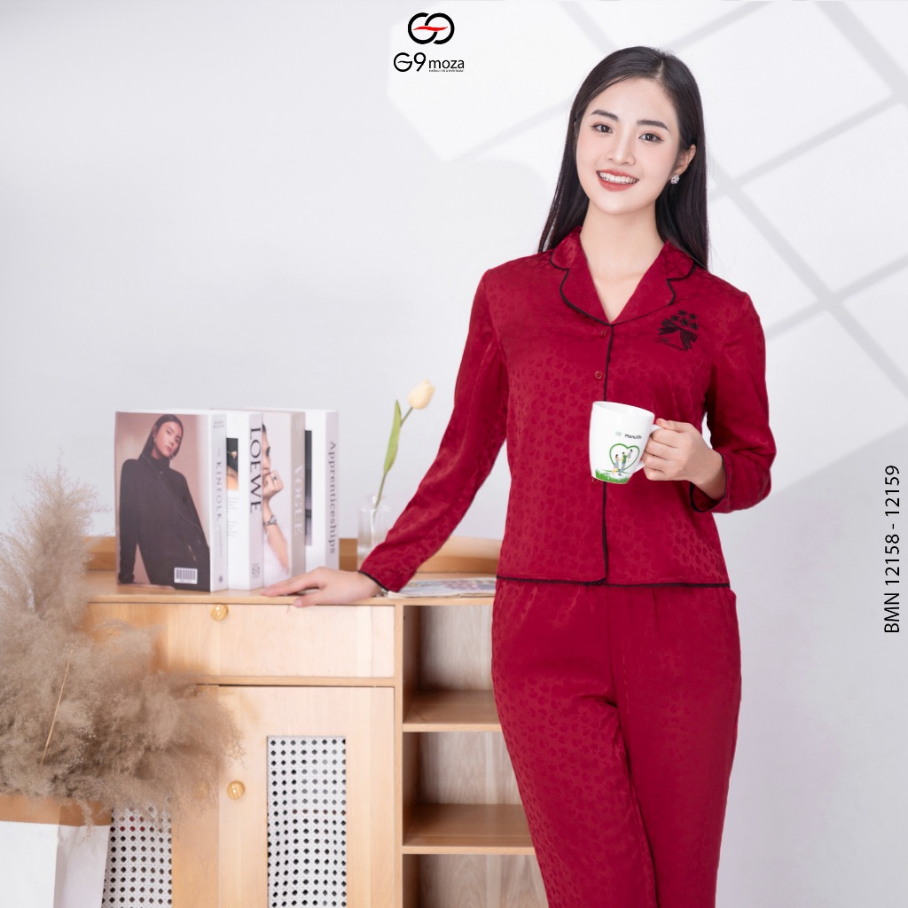 Bộ mặc nhà áo tay dài quần dài 12158 - 12159 G9moza chất Lụa hàn