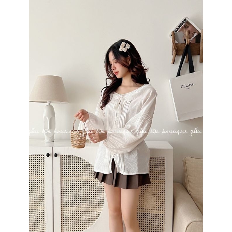 Áo babydoll xếp li thân dây chuông hàn quốc