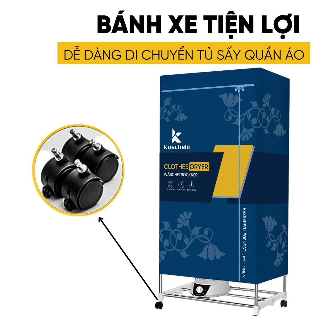 Tủ sấy Quần Áo Máy sấy Quần Áo KUSCHELN Tốc độ nhanh Khử mùi hiệu quả Lưu giữ Hương Thơm Công suất mạnh 2000W