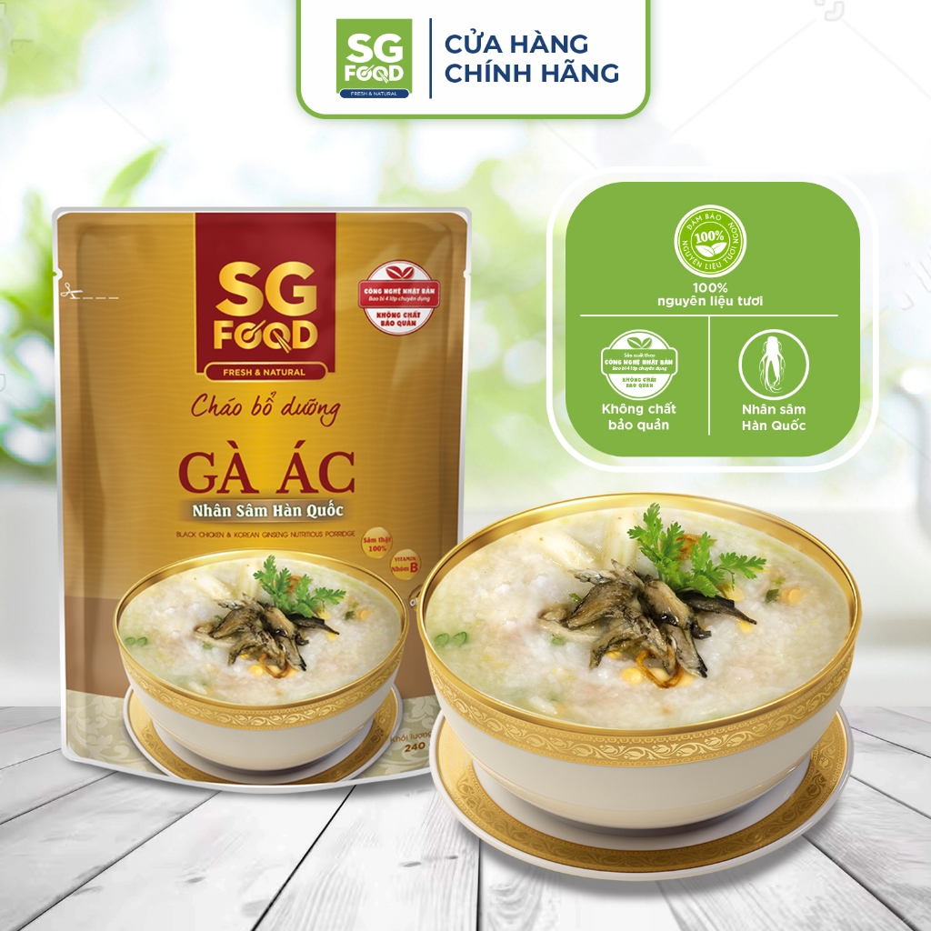 Lốc 36 - Combo 3 Cháo Bổ Dưỡng Sài Gòn Food 240G ( 2 Tổ Yến Cá Hồi, 1 Gà Ác)