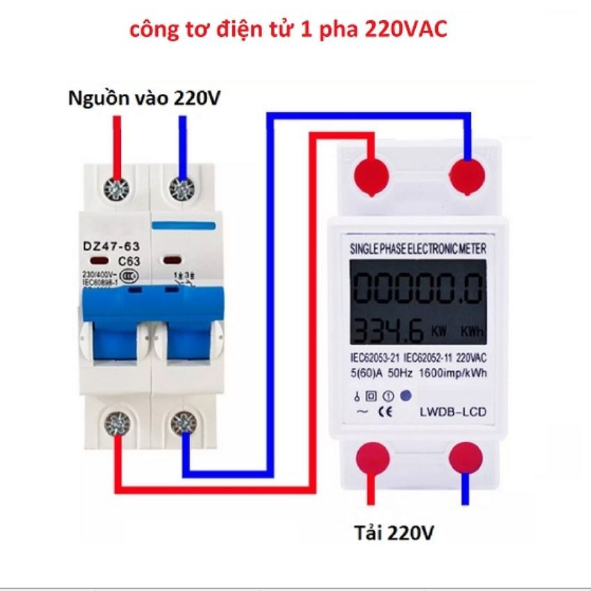 Công tơ điện tử 1P LW 80A 15000W Đồng hồ đo công suất tiêu thụ điện Kwh loại tốt