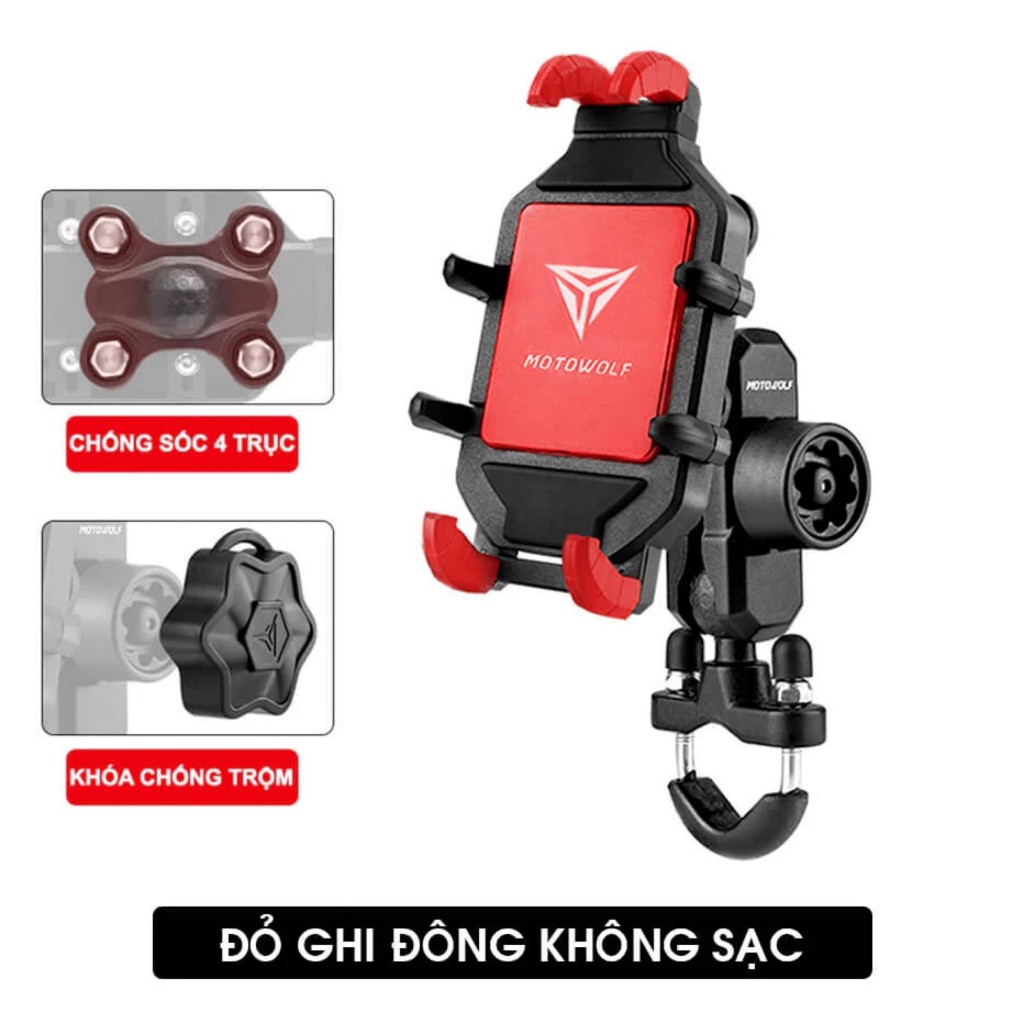 Giá Gắn Điện Thoại Xe Máy Motowolf MDL 2827 🏍️FREESHIP🏍️ Có Tích Hợp Chống Rung, Sạc Pin Không Dây, Sạc Pi