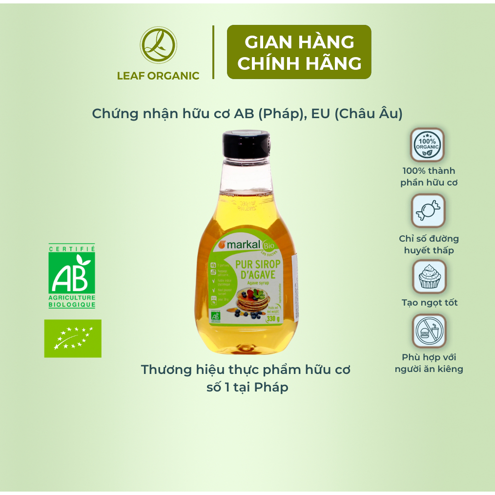 Mật cây thùa sirô agave hữu cơ Markal 330g, chất tạo ngọt phù hợp cho người ăn kieng