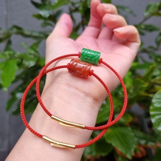 Vòng tay dây da lu thống ngọc xanh và đỏ