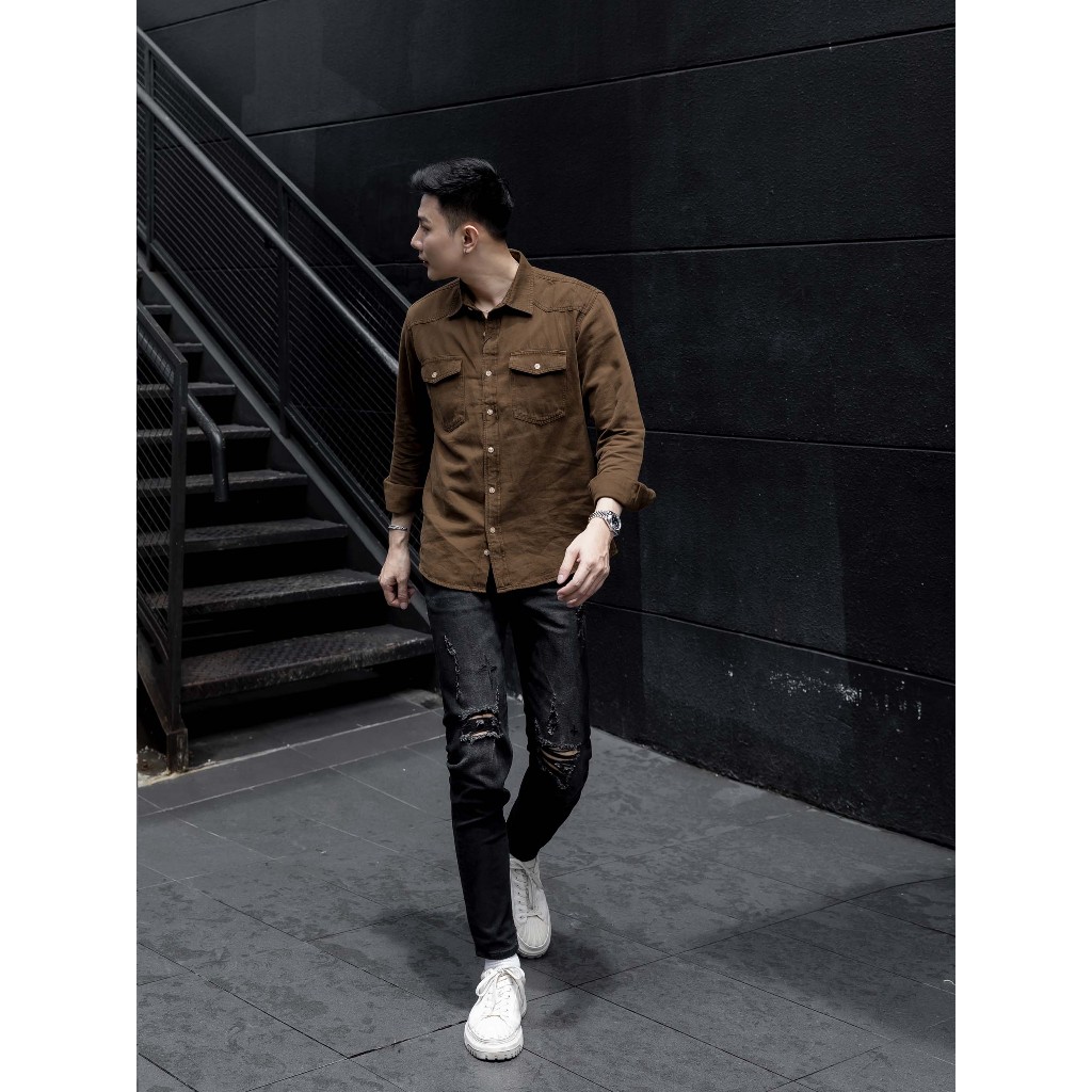 Quần Jean Nam Skinny Word Details Black, Chất Vải Jean Thêu Thoải Mái, QJ0038, SOMEHOW