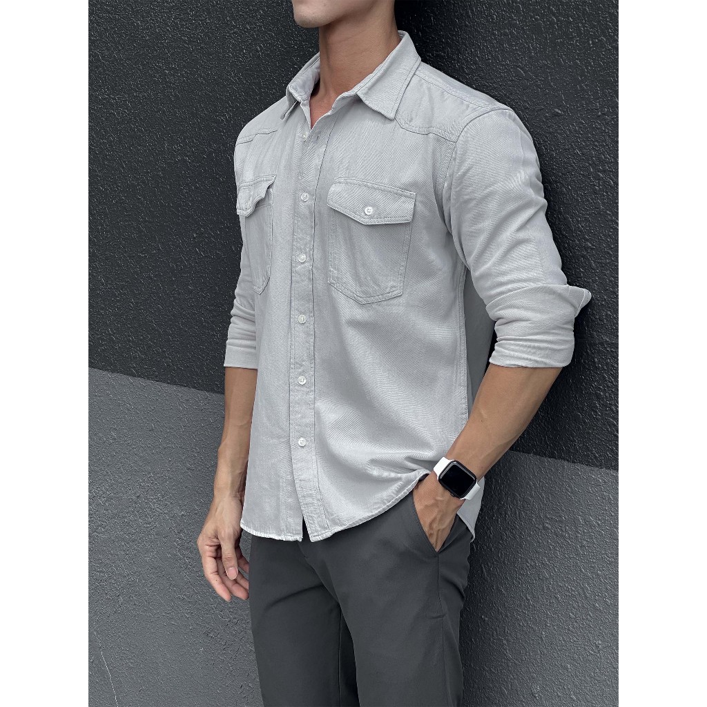 Áo Sơ Mi Nam Premium Highlight Shoulder, Chất Vải Jean Nhuộm Thoải Mái, SM0073, SOMEHOW