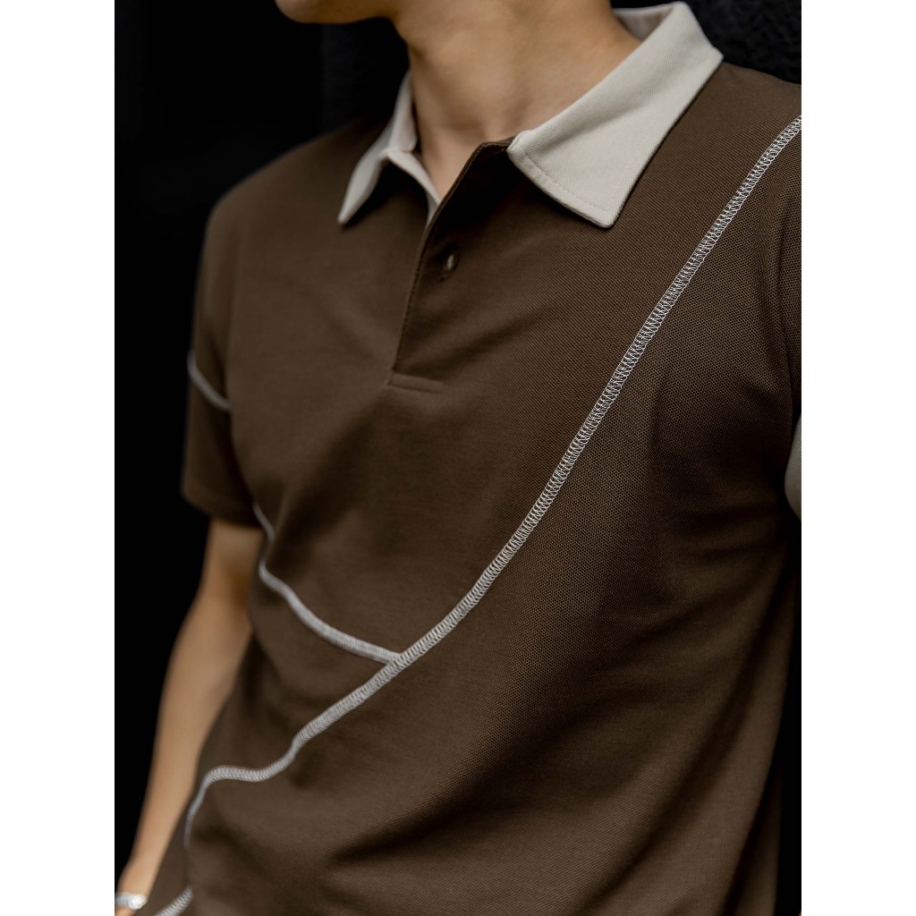 Áo Polo Nam Onesleeve Mix Brown, Chất Vải Thun TC 2 Chiều Thoải Mái, PL0070, SOMEHOW