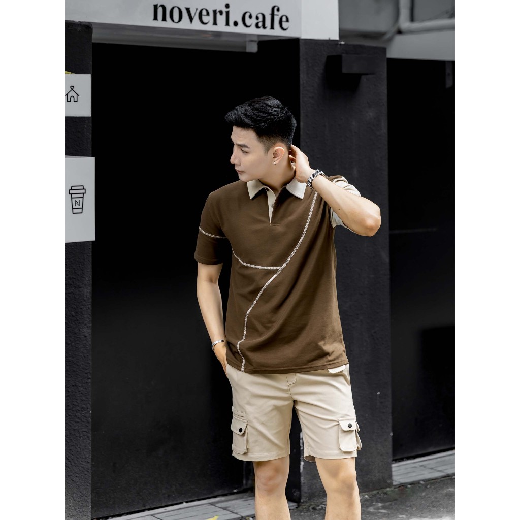 Áo Polo Nam Onesleeve Mix Brown, Chất Vải Thun TC 2 Chiều Thoải Mái, PL0070, SOMEHOW
