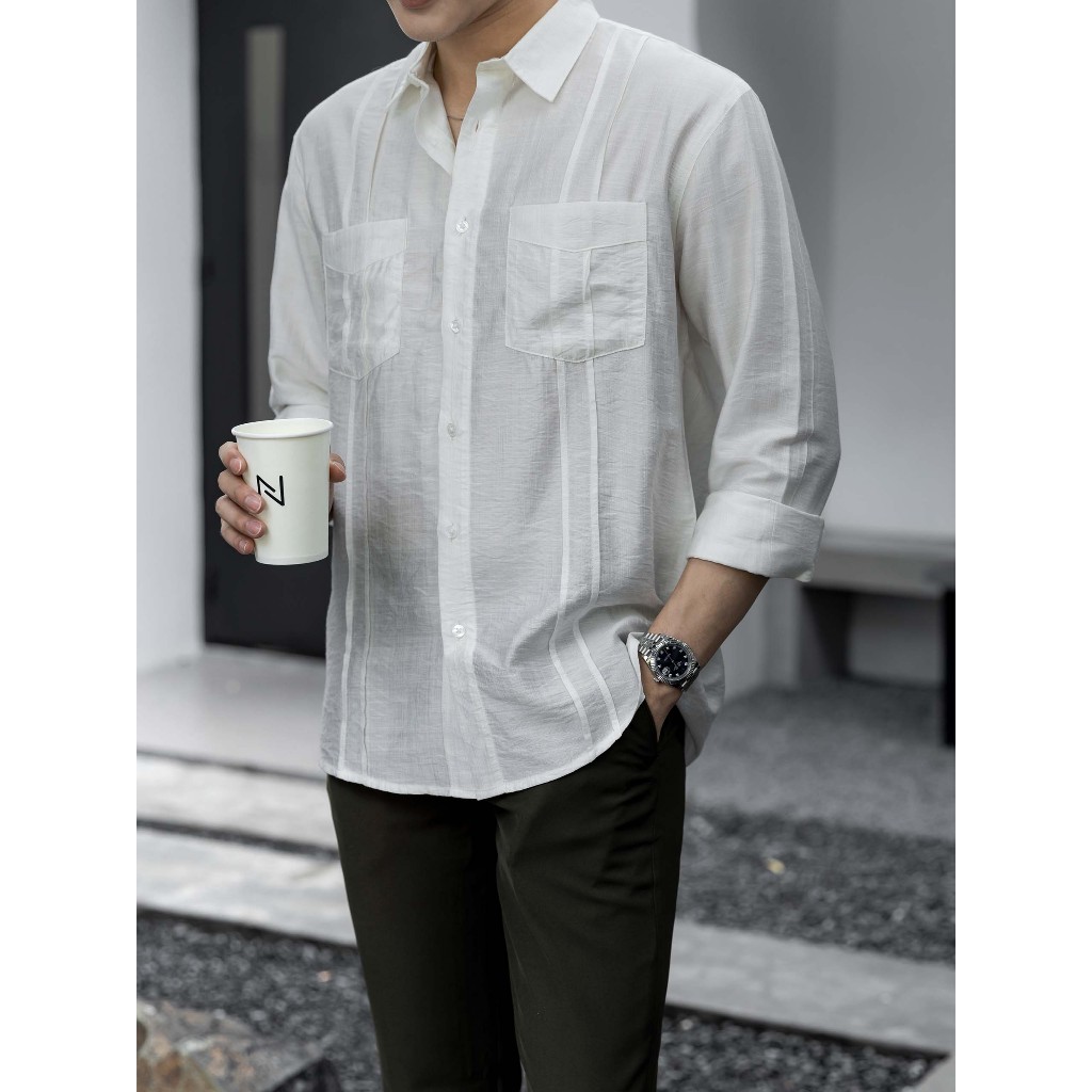 Áo Sơ Mi Nam Parallel White Onpock, Chất Vải Linen Xược Thoải Mái, SM0071, SOMEHOW