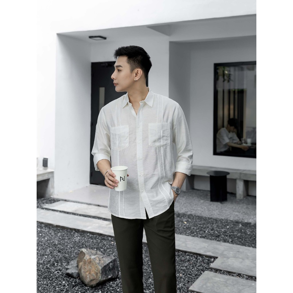 Áo Sơ Mi Nam Parallel White Onpock, Chất Vải Linen Xược Thoải Mái, SM0071, SOMEHOW
