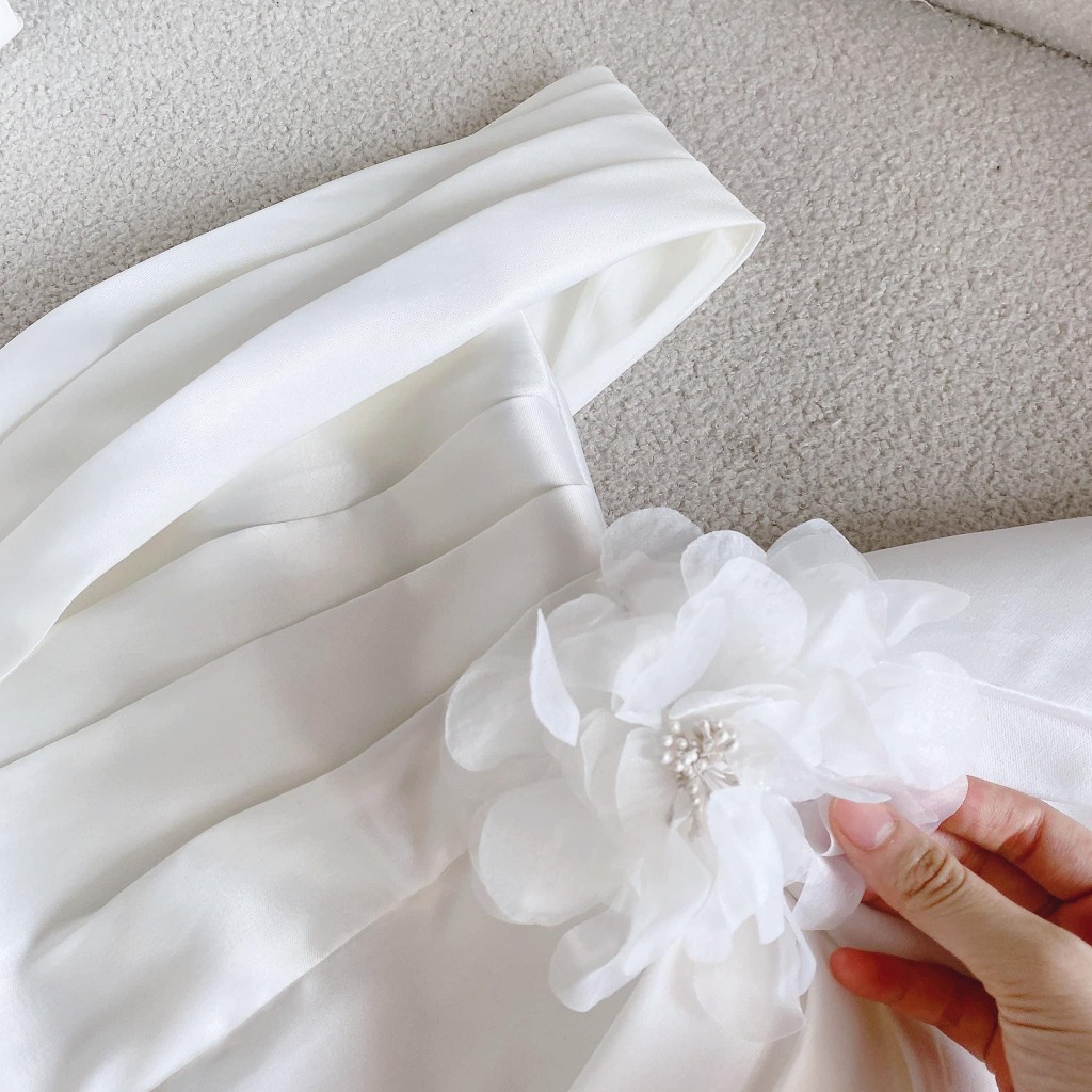 ĐẦM TAFFA TRỄ VAI NHÚNG EO HOA HỒNG BIGSIZE