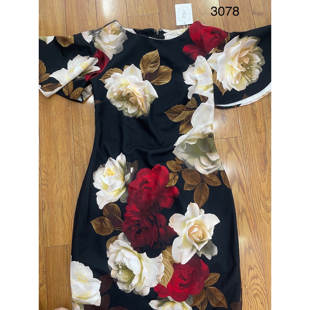 V3078 Váy hoa CALVIN KLEIN Hàng hiệu chính hãng thời trang nữ màu đen size 2 Secondhand thanh lý ký gửi