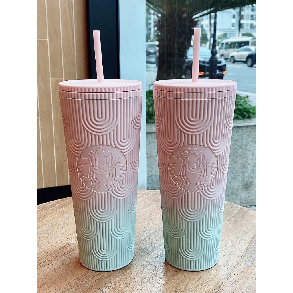 Ly giữ nhiệt Starbucks Sirent Gradient 710ml, cốc nước màu pinky kèm ống hút Pinchana