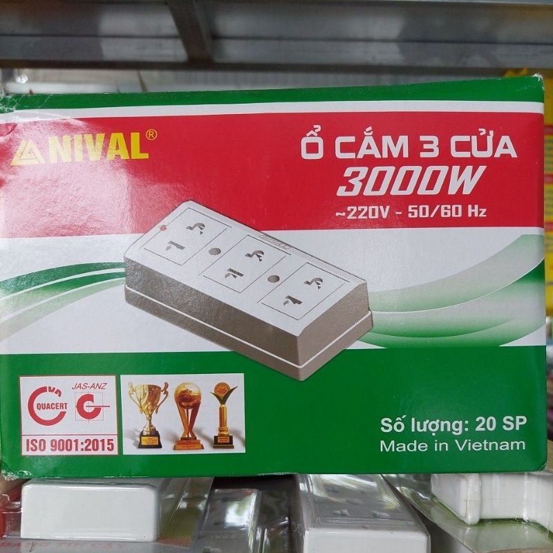 Ổ cắm 3 cửa Nival 3000W chịu tải cao ~ 220V - 50/60Hz