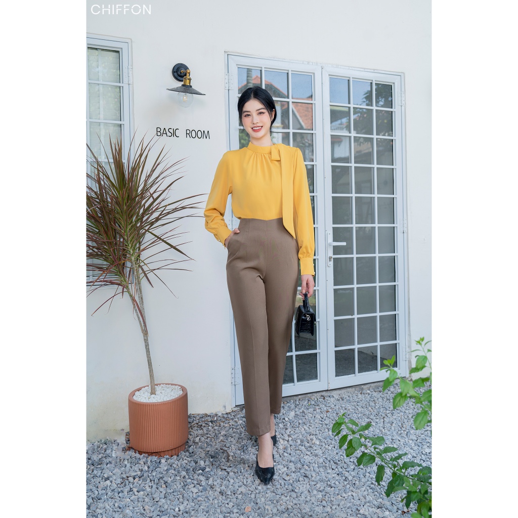 Quần baggy cạp liền chéo ý cao cấp Chiffon