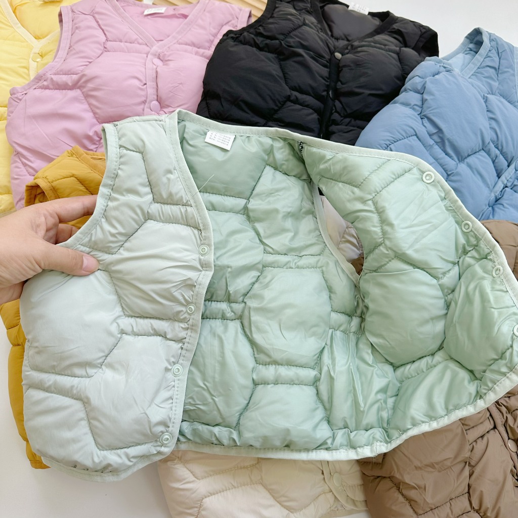Áo phao Gile trần bông đơn sắc Quảng Châu siêu nhẹ cho bé trai, bé gái