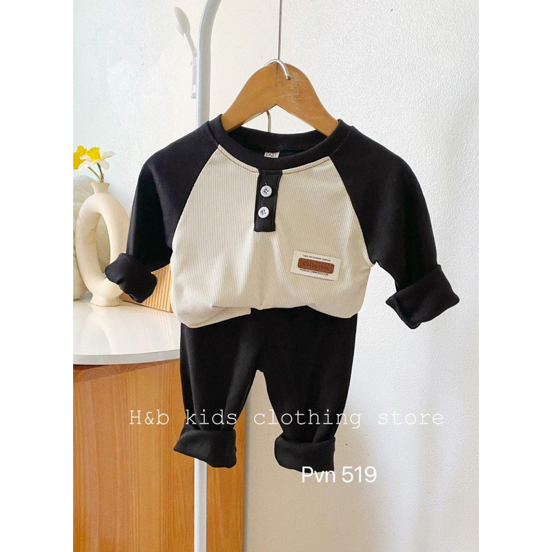 Đồ bộ thu đông cho bé trai , Set bộ quần áo dài tay tăm mềm cúc ngực cho bé trai