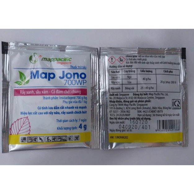 COMBO 5 GÓI )chế phẩm trừ sâu Map Jono 700wp  gói 4g Mappacific,rầy nâu rệp sáp bọ trĩ hoạt chất Imidaclopr HG