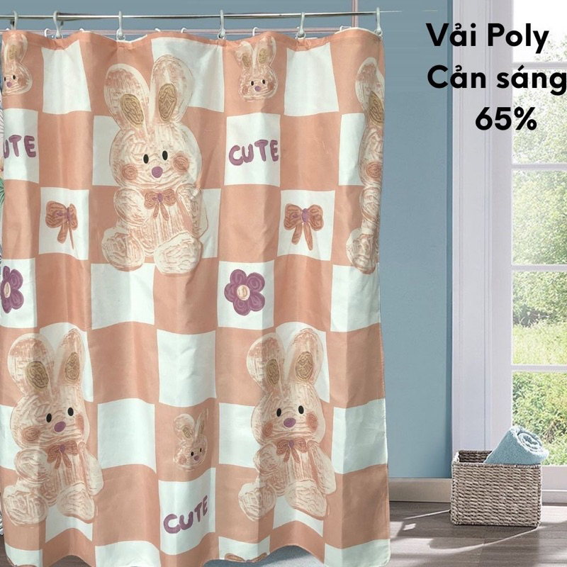 Rèm cửa poly cotton che sáng IGUN BEDDING kèm móc treo tiện lợi