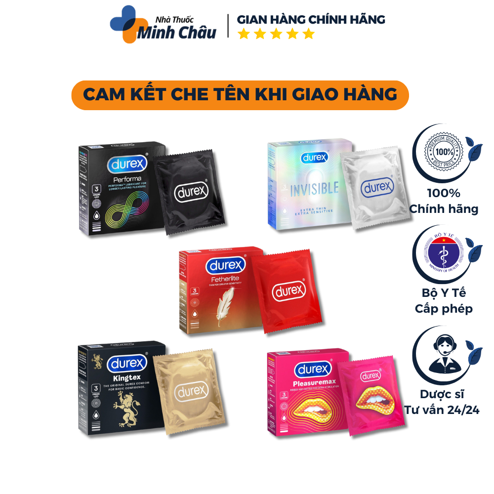 Bao cao su Durex ôm sát, siêu mỏng, bôi trơn - hộp 3 bao