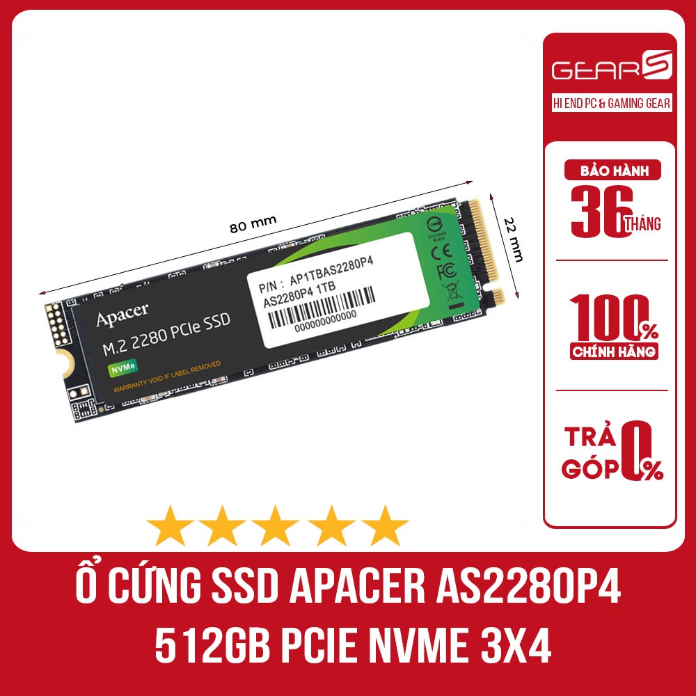 Ổ Cứng SSD Apacer AS2280P4 512GB PCIe NVMe 3x4 - Bảo hành 36 Tháng