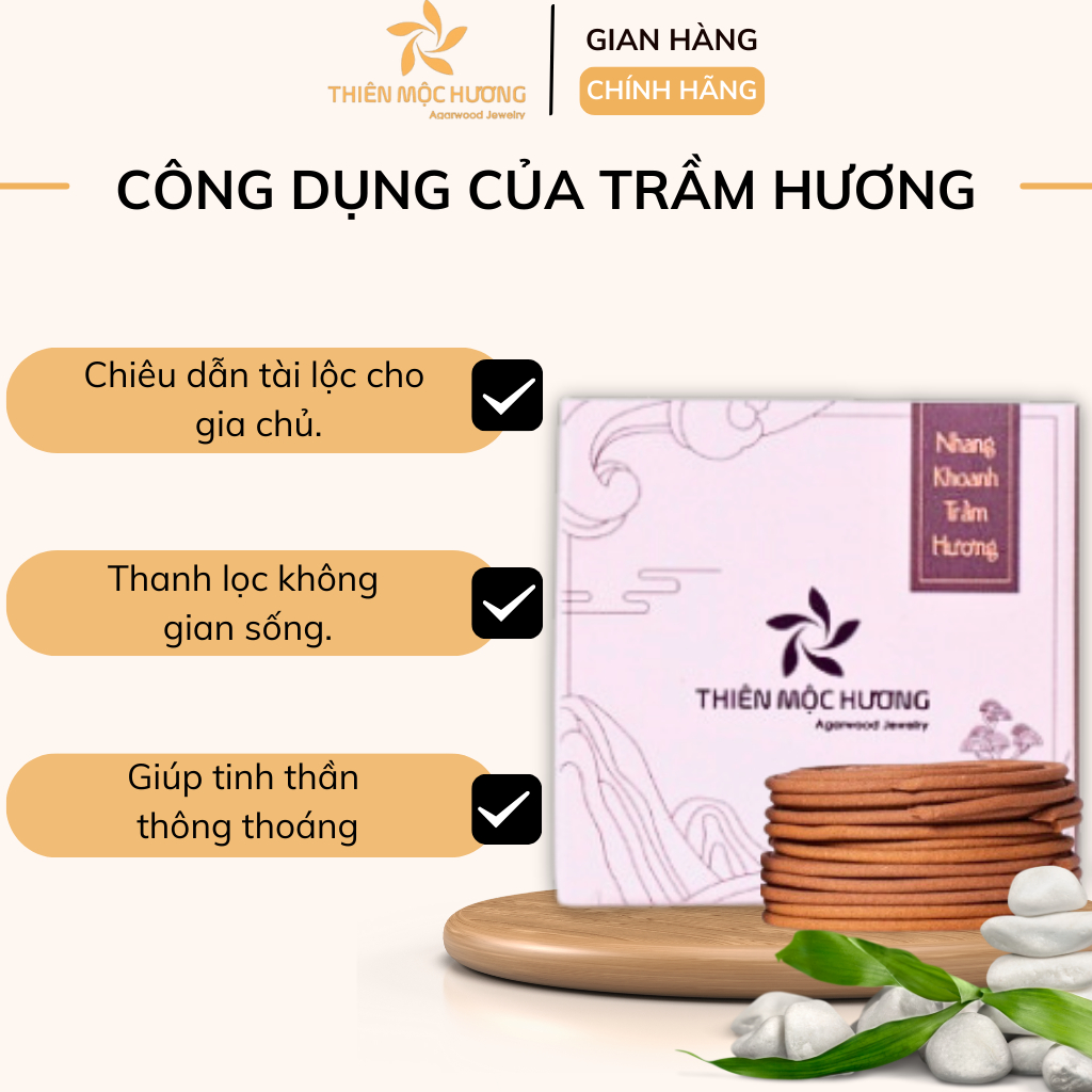 Nhang trầm hương sạch, ít khói, trầm hương tự nhiên THIÊN MỘC HƯƠNG hộp 5 khoanh đôi