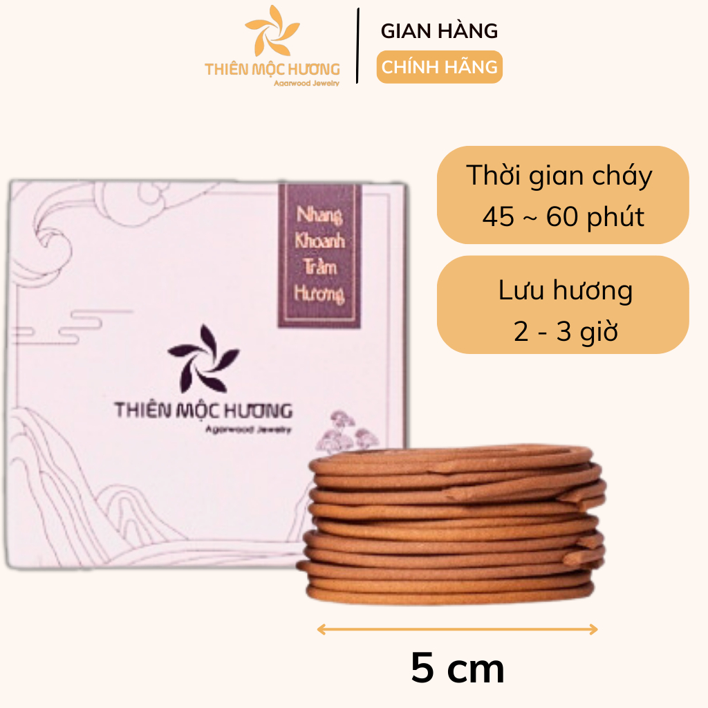 Nhang trầm hương sạch, ít khói, trầm hương tự nhiên THIÊN MỘC HƯƠNG hộp 5 khoanh đôi