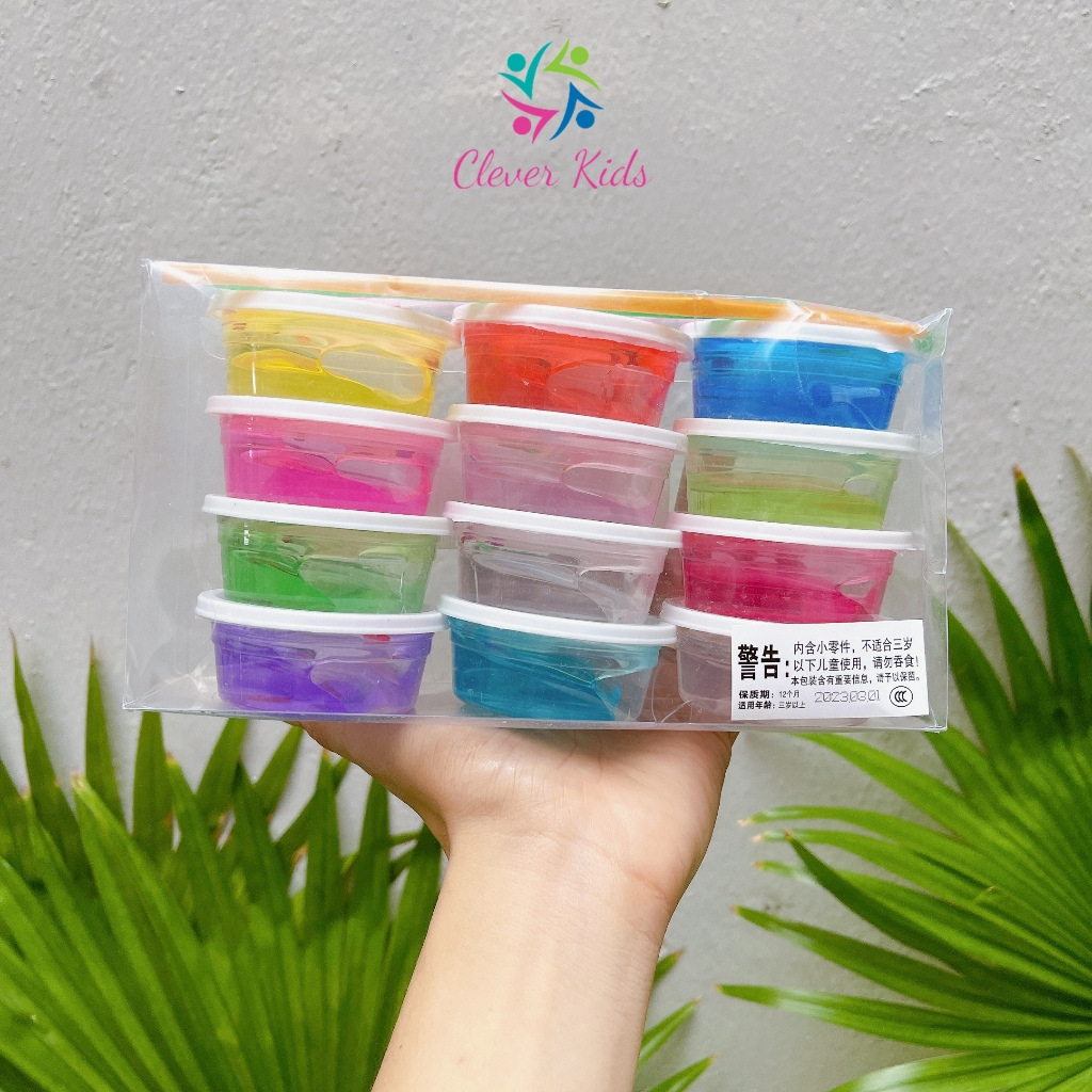 Đồ chơi bộ 12 hộp slam, chất nhơn ma quái Slime cho bé thỏa sức sáng tạo