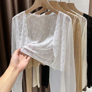 BARE_Áo cardigan nữ lưới tay dài hoa nổi , áo carigan trơn xịn co dãn nhiều dễ mix đồ - A236, A074