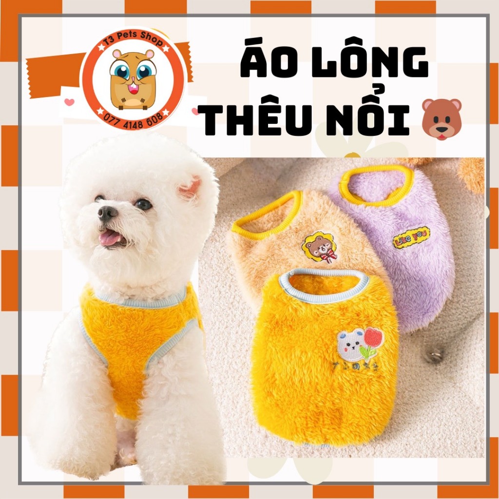 Áo lông thêu gấu và chữ cho chó mèo
