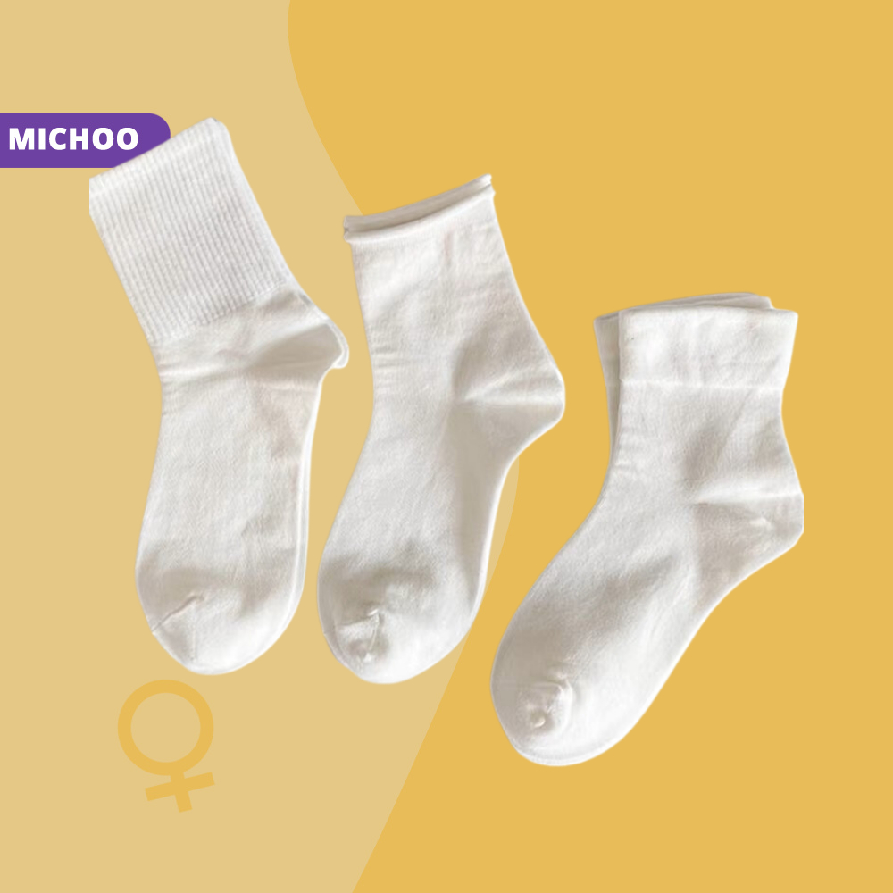Set 5 Đôi Tất Nữ Trắng MICHOO Cổ Bèo Hoạ Tiết Vân Nổi