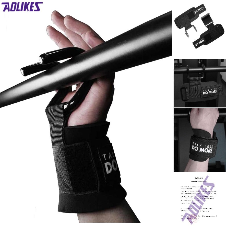 Dây cuốn cổ tay có móc Aolikes, Găng tay tập xà đơn có móc thép trợ lực nâng đẩy tạ, kéo xà, kéo xô, Deadlift