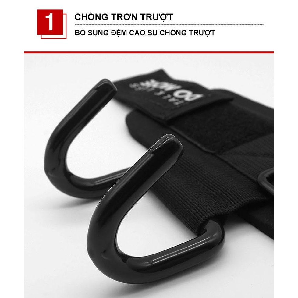 Dây cuốn cổ tay có móc Aolikes, Găng tay tập xà đơn có móc thép trợ lực nâng đẩy tạ, kéo xà, kéo xô, Deadlift