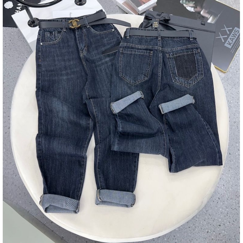 Quần baggy râu mèo rách túi sau thêu chữ