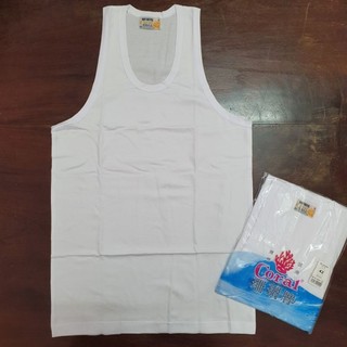 Áo thun lá nam San Hô (Coral) màu trắng ba lỗ và có tay 100% Cotton