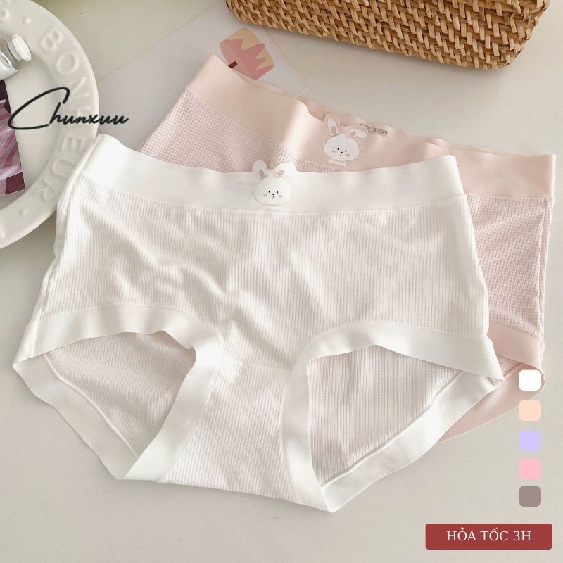 Quần lót nữ CHUNXUU vải cotton gân mềm mại co giãn phối viền su in nhiệt hình thỏ đáng yêu không hằn lộ - QC159