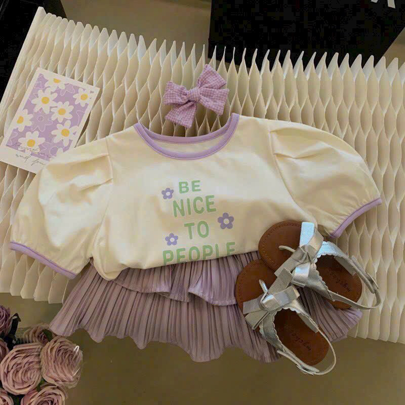 Set chân váy dập ly mềm kèm áo cotton xinh xắn 10-30kg hàg qc sỉ