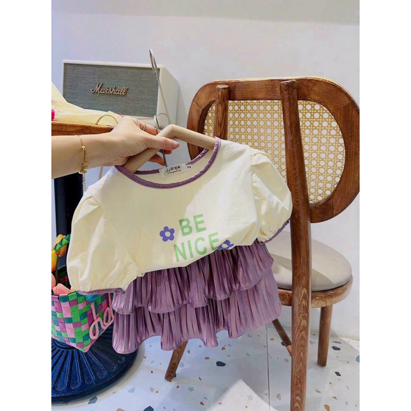 Set chân váy dập ly mềm kèm áo cotton xinh xắn 10-30kg hàg qc sỉ