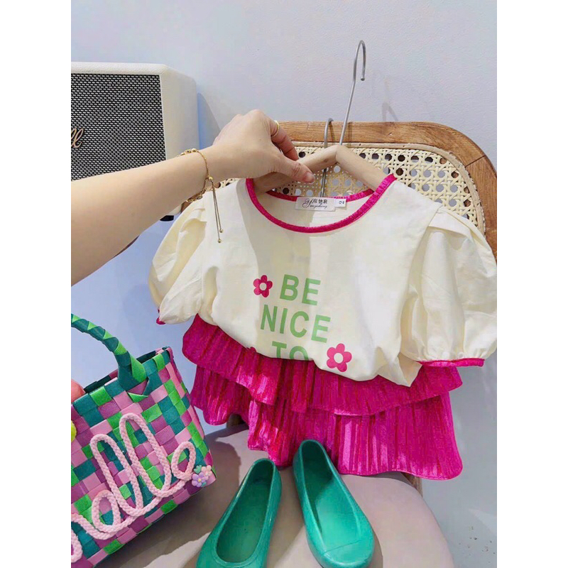 Set chân váy dập ly mềm kèm áo cotton xinh xắn 10-30kg hàg qc sỉ