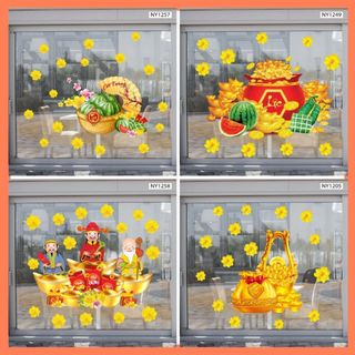 Decal trang trí tết cao cấp mừng xuân bình an thịnh vượng - Giấy dán tường và kính trang trí tết có keo sẵn màu sắc nét