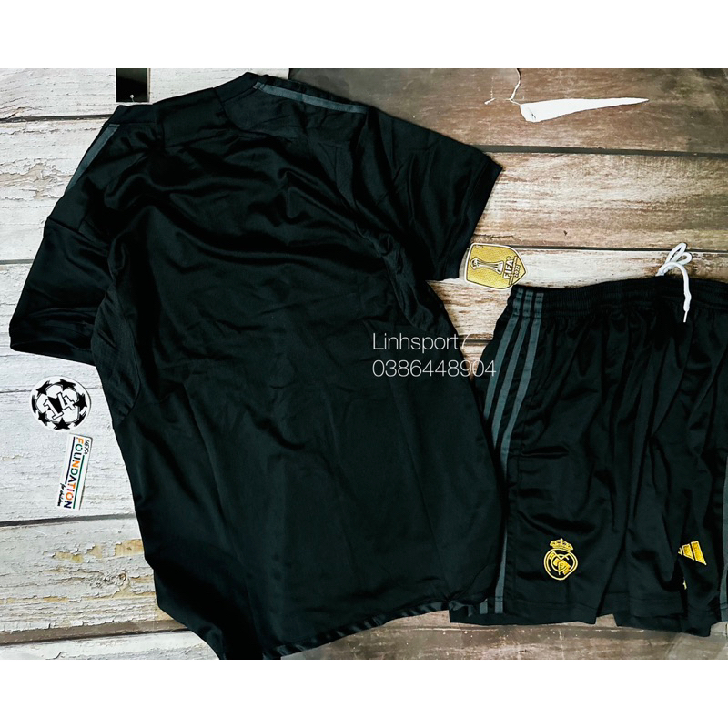 Bộ Áo đấu bóng đá cao cấp Clb Real Madrid 23/24 sân khách mẫu thứ 3 màu đen vải thái full patch