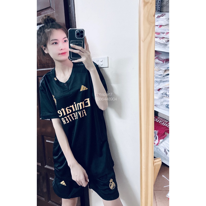 Bộ Áo đấu bóng đá cao cấp Clb Real Madrid 23/24 sân khách mẫu thứ 3 màu đen vải thái full patch