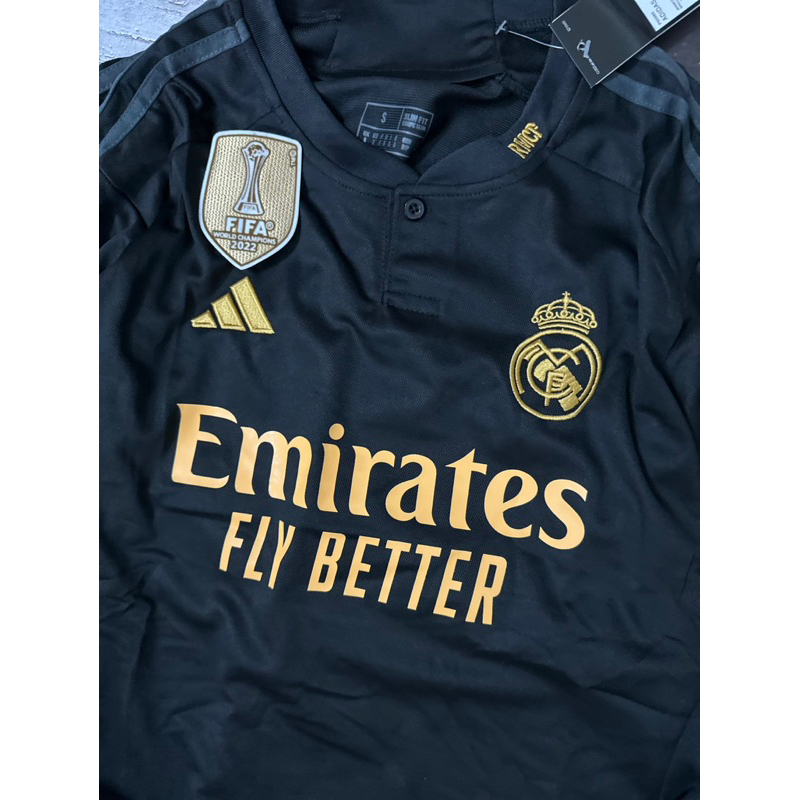 Bộ Áo đấu bóng đá cao cấp Clb Real Madrid 23/24 sân khách mẫu thứ 3 màu đen vải thái full patch