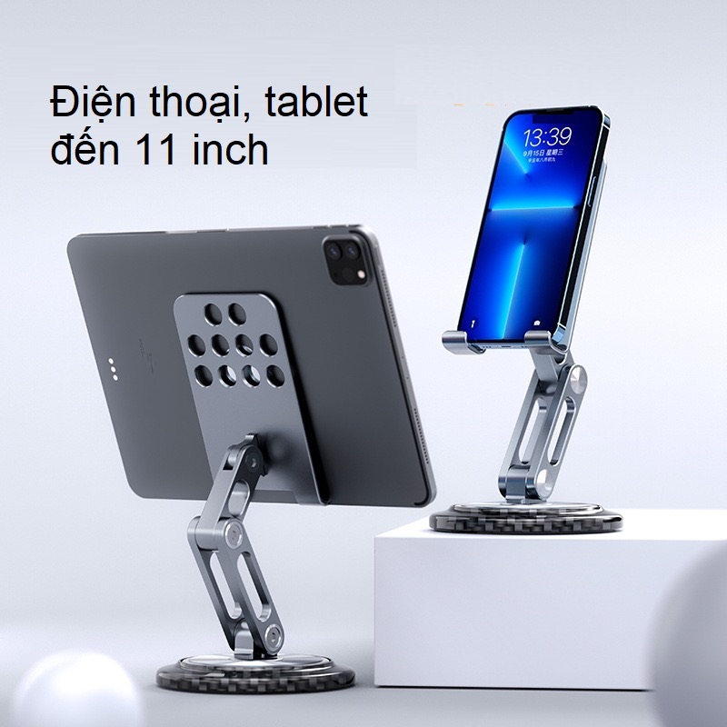 Giá đỡ đế gỗ tự nhiên và vân carbon cho điện thoại iPhone, máy tính bảng iPad chân xoay 360 - L68 L69 Vu Studio