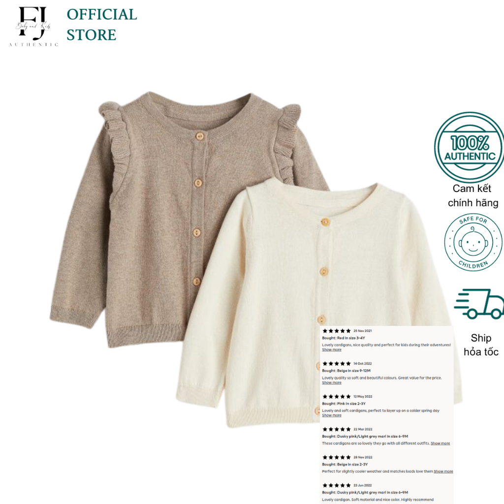 Áo khoác thu đông bé gái HM áo cardigan len chất liệu cotton chính hãng cho bé 9 tháng đến 4 tuổi