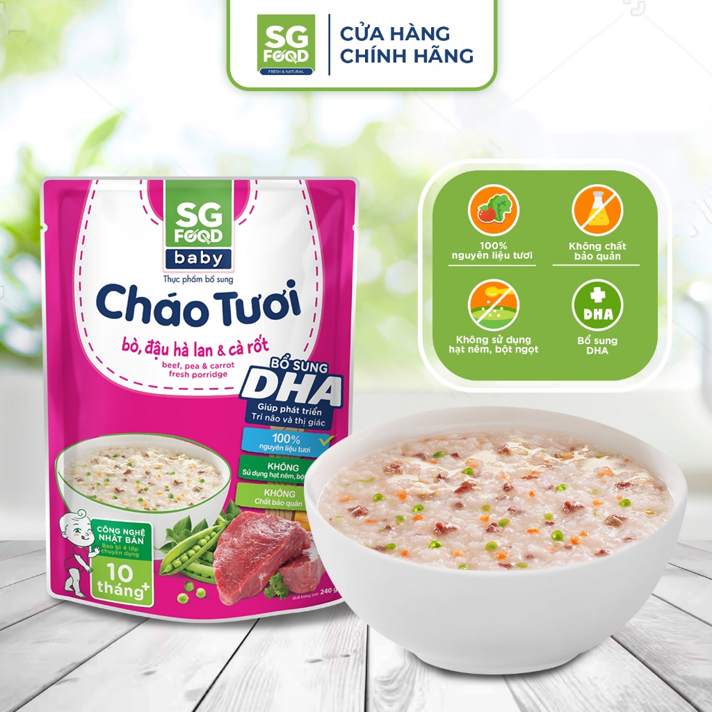 Lốc 33 - Combo 3 Cháo Tươi Baby Sài Gòn Food 240g (Thịt Bằm, Bò, Cá Hồi)