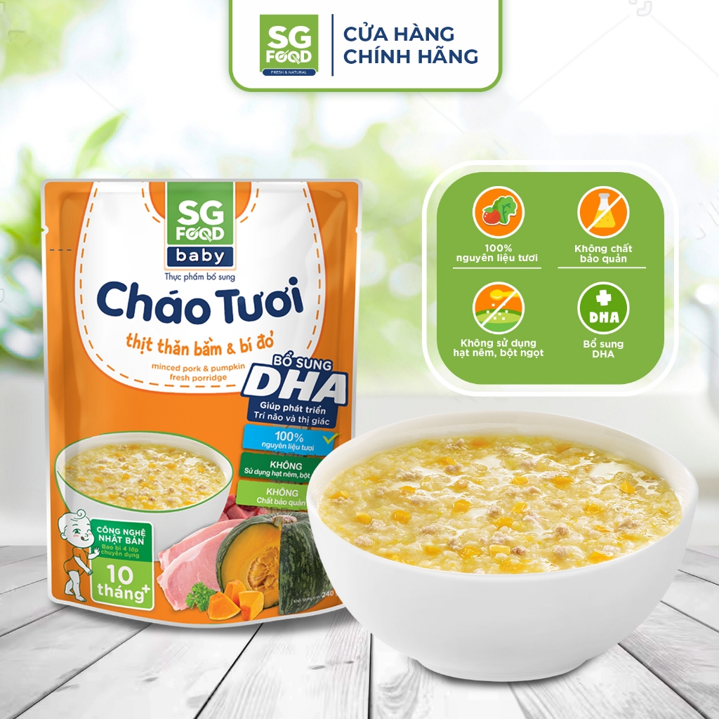 Lốc 33 - Combo 3 Cháo Tươi Baby Sài Gòn Food 240g (Thịt Bằm, Bò, Cá Hồi)